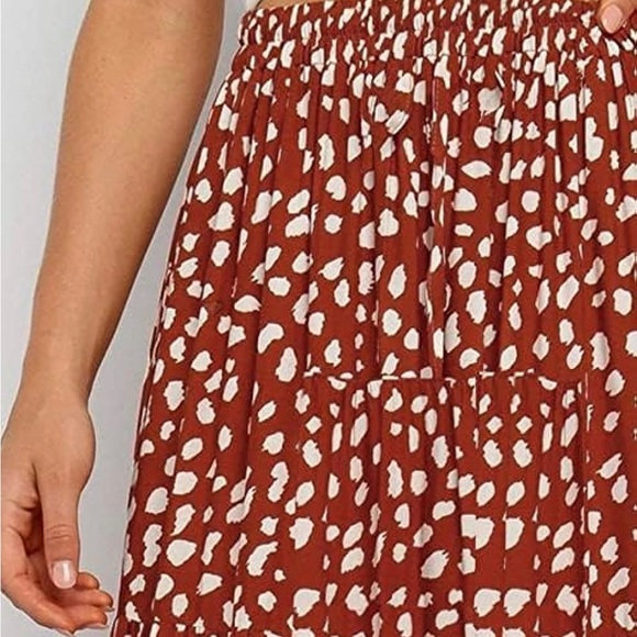 Boho Red Dotted Leopard Print Skirt A-line Midi - Picture 2 of 3